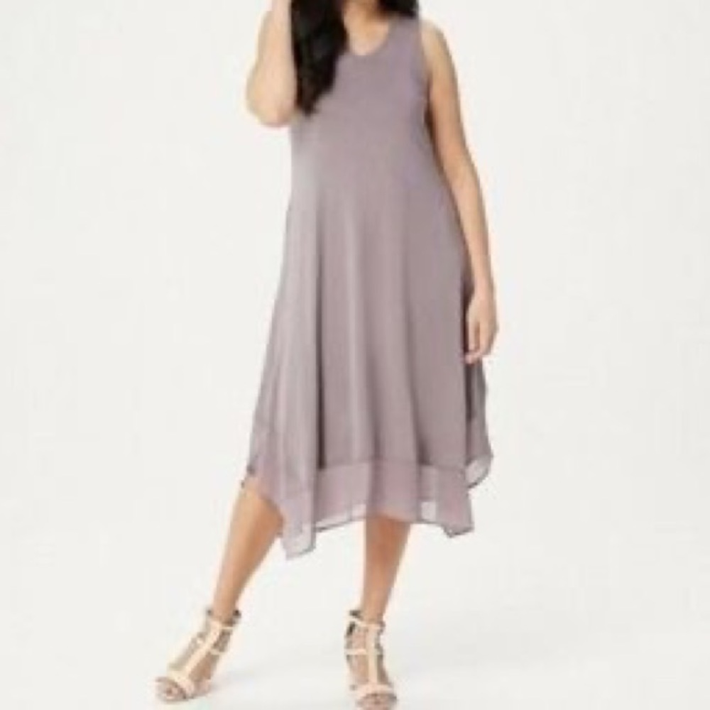 LOGO by Lori Goldstein Midi Length Dress with Chiffon Trim Women’s Plus Size 3x